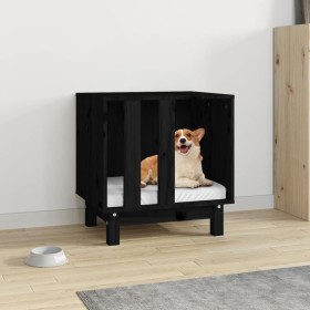 Caseta para perros madera maciza de pino negro 50x40x52 cm Caseta para perros madera maciza de pino negro 50x40x52 cm