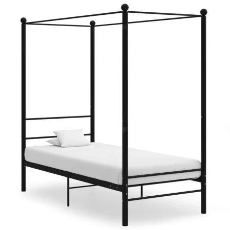 Estructura de cama con dosel metal negro 90x200 cm de vidaXL, Camas y somieres - Ref: Foro24-325051, Precio: 111,88 €, Descue...