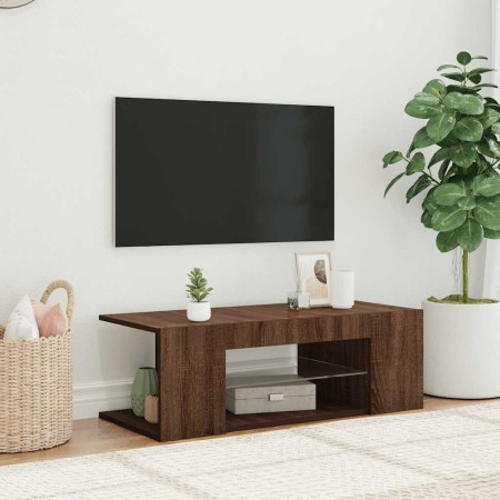 Mueble de TV con luces LED color roble marrón 90x39x30 cm