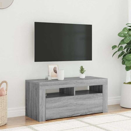 Mueble de TV con luces LED gris Sonoma 90x35x40 cm