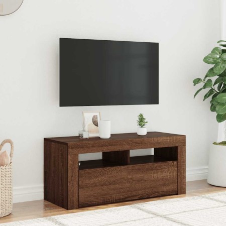 Mueble de TV con luces LED roble marrón 90x35x40 cm