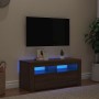 Mueble de TV con luces LED roble marrón 90x35x40 cm