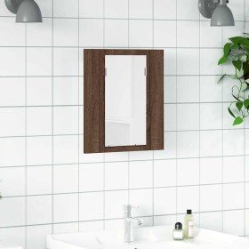 Armario de baño con espejo LED madera marrón roble 40x12x45 cm