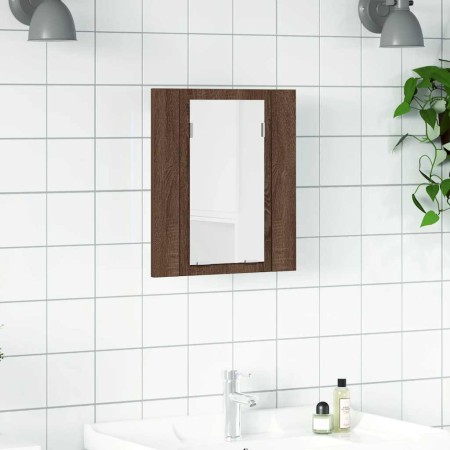 Armario de baño con espejo LED madera marrón roble 40x12x45 cm