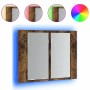 Armario con espejo LED madera roble ahumado 60x12x45 cm