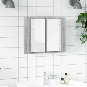 Armario con espejo y LED madera contrachapada gris 60x12x45 cm Armario con espejo y LED madera contrachapada gris 60x12x45 cm