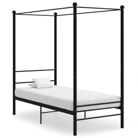 Black metal canopy bed frame 100x200 cm by vidaXL, Beds and slatted bases - Ref: Foro24-325054, Price: 128,44 €, Discount: %