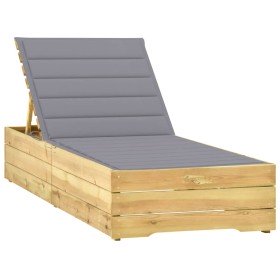 Tumbona con cojín gris madera de pino impregnada
