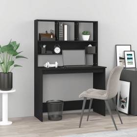 Escritorio con estantes madera contrachapada negro 102x45x148cm Escritorio con estantes madera contrachapada negro 102x45x148cm