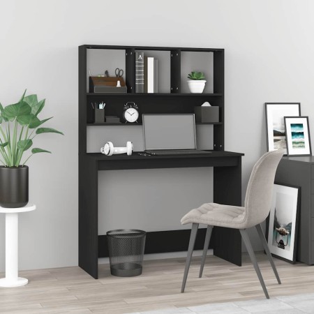 Escritorio con estantes madera contrachapada negro 102x45x148cm