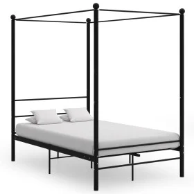 Black metal canopy bed frame 140x200 cm by vidaXL, Beds and slatted bases - Ref: Foro24-325060, Price: 164,14 €, Discount: %