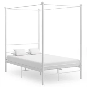 White metal canopy bed frame 140x200 cm by vidaXL, Beds and slatted bases - Ref: Foro24-325061, Price: 180,60 €, Discount: %