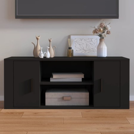 Mueble para TV madera contrachapada negra 100x35x40 cm