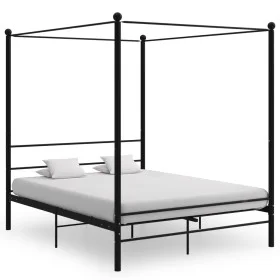 Black metal canopy bed frame 160x200 cm by vidaXL, Beds and slatted bases - Ref: Foro24-325063, Price: 188,87 €, Discount: %