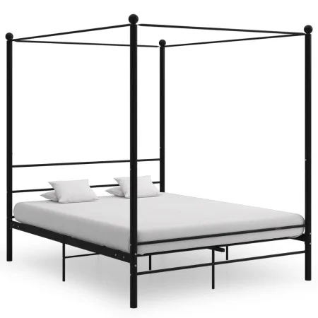Estructura de cama con dosel metal negro 160x200 cm de vidaXL, Camas y somieres - Ref: Foro24-325063, Precio: 189,55 €, Descu...
