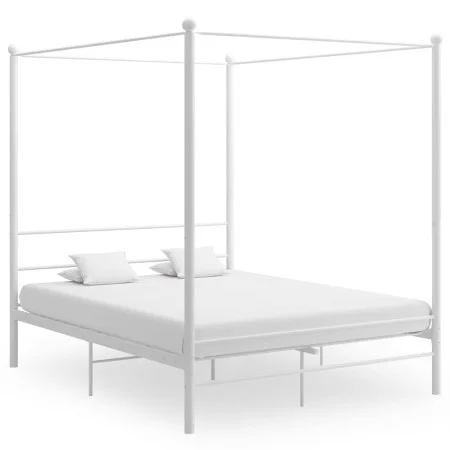 White metal canopy bed frame 160x200 cm by vidaXL, Beds and slatted bases - Ref: Foro24-325064, Price: 203,32 €, Discount: %