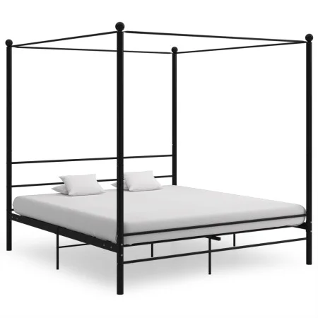 Estructura de cama con dosel metal negro 180x200 cm de vidaXL, Camas y somieres - Ref: Foro24-325066, Precio: 179,01 €, Descu...