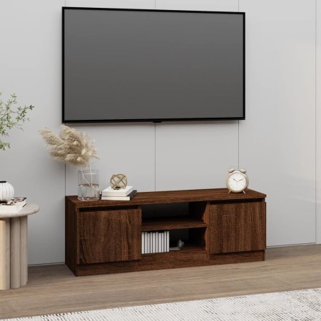 Mueble de TV con puerta roble marrón 102x30x36 cm