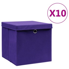 Cajas de almacenamiento con tapas 10 uds 28x28x28 cm morado
