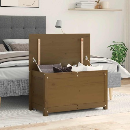 Caja de almacenaje madera maciza pino marrón miel 80x40x45,5 cm