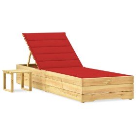 Tumbona de jardín con mesa y cojín de madera de pino impregnada