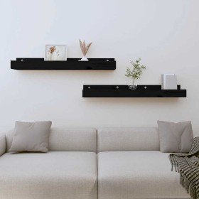Estantes de pared 2 uds madera maciza de pino negro 80x12x9 cm en Estantes y estanterías | Comprar online en Foro24