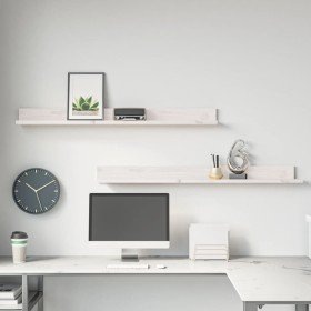 Estantes de pared 2 uds madera maciza de pino blanco 110x11x9cm