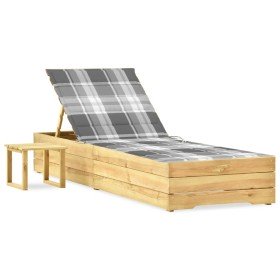 Tumbona de jardín con mesa y cojín de madera de pino impregnada