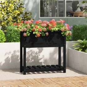 Jardinera con estante madera maciza pino negro 82,5x34,5x81 cm Jardinera con estante madera maciza pino negro 82,5x34,5x81 cm
