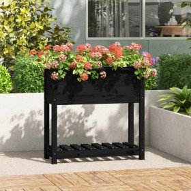 Jardinera con estante madera maciza pino negro 82,5x34,5x81 cm Jardinera con estante madera maciza pino negro 82,5x34,5x81 cm