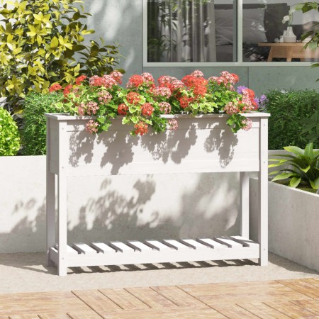 Jardinera con estante madera maciza pino blanca 111,5x34,5x81cm