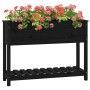Jardinera con estante madera maciza pino negro 111,5x34,5x81 cm