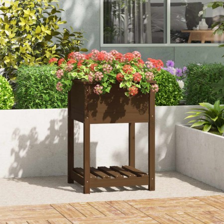 Jardinera de madera maciza de pino marrón 54x54x81 cm en Maceteros y jardineras | Comprar online en Foro24