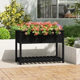 Jardinera con estante madera maciza pino negra 111,5x54x81 cm en Maceteros y jardineras | Comprar online en Foro24