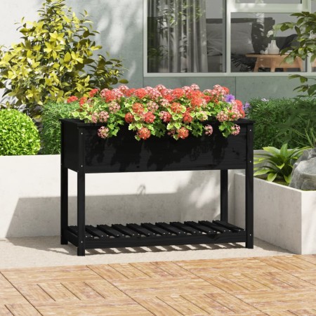 Jardinera con estante madera maciza pino negra 111,5x54x81 cm en Maceteros y jardineras | Comprar online en Foro24