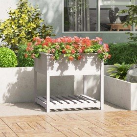 Jardinera con estante madera maciza pino blanca 82,5x82,5x81 cm Jardinera con estante madera maciza pino blanca 82,5x82,5x81 cm