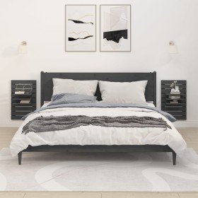 Estantes mesitas de pared 2 uds madera maciza de pino gris