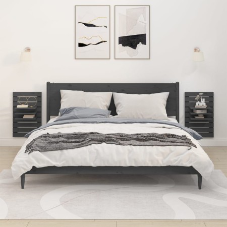 Estantes mesitas de pared 2 uds madera maciza de pino gris