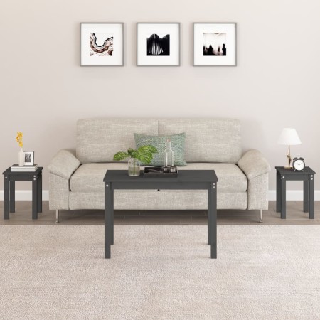 Mesas apilables 3 piezas madera maciza de pino gris