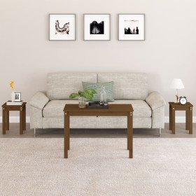 Mesas apilables 3 piezas madera maciza de pino marrón miel Mesas apilables 3 piezas madera maciza de pino marrón miel