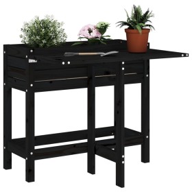 Jardinera con tapa plegable madera maciza de pino negro Jardinera con tapa plegable madera maciza de pino negro