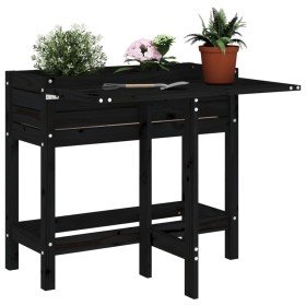 Jardinera con tapa plegable madera maciza de pino negro Jardinera con tapa plegable madera maciza de pino negro