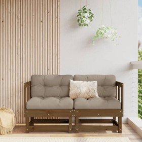 Sofás de esquina de jardín 2 uds madera maciza pino marrón miel Sofás de esquina de jardín 2 uds madera maciza pino marrón miel