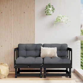 Sofás esquineros con cojines 2 uds madera maciza de pino negro Sofás esquineros con cojines 2 uds madera maciza de pino negro