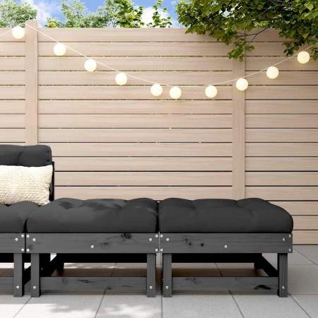 Taburetes de jardín con cojines 2 uds madera maciza pino gris
