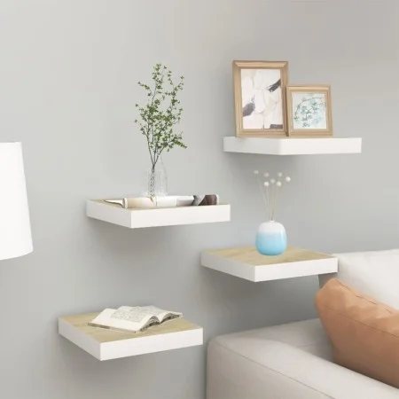 Floating wall shelf 4 units MDF oak and white 23x23.5x3.8 cm by vidaXL, Shelves and shelves - Ref: Foro24-326569, Price: 40,8...
