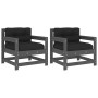 Sillones de jardín con cojines 2 uds madera maciza de pino gris