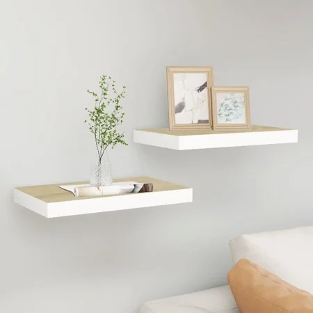 Floating wall shelf 2 units MDF oak and white 50x23x3.8 cm by vidaXL, Shelves and shelves - Ref: Foro24-326574, Price: 26,02 ...
