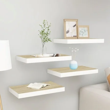 Floating wall shelves 4 pcs MDF oak and white 50x23x3.8 cm by vidaXL, Shelves and shelves - Ref: Foro24-326575, Price: 47,43 ...