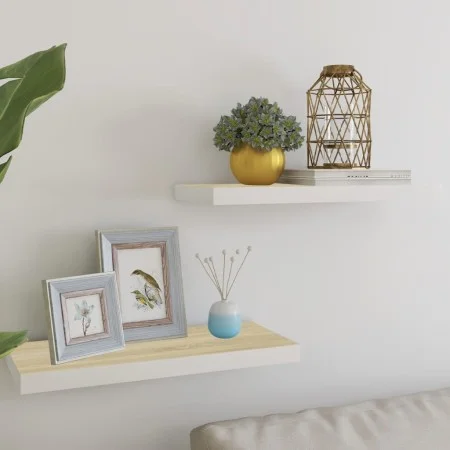 Floating wall shelf 2 pcs MDF oak and white 60x23.5x3.8 cm by vidaXL, Shelves and shelves - Ref: Foro24-326577, Price: 28,18 ...